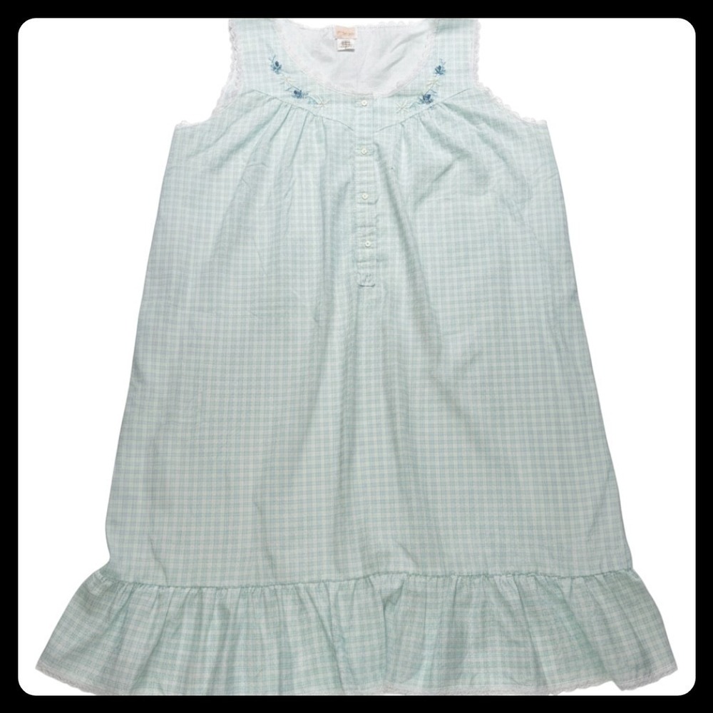 Barbizon Nightgown Women 2XL Green Gingham Lace Trim Sleeveless Sleepwear NEW